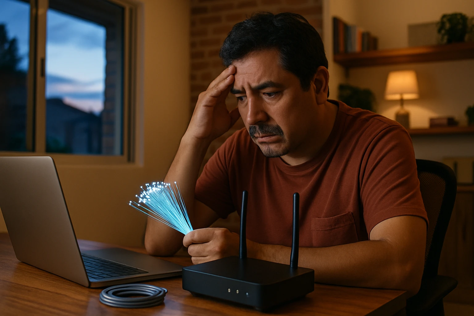 Realistic photo illustrating Fibra óptica vs internet inalámbrico en México